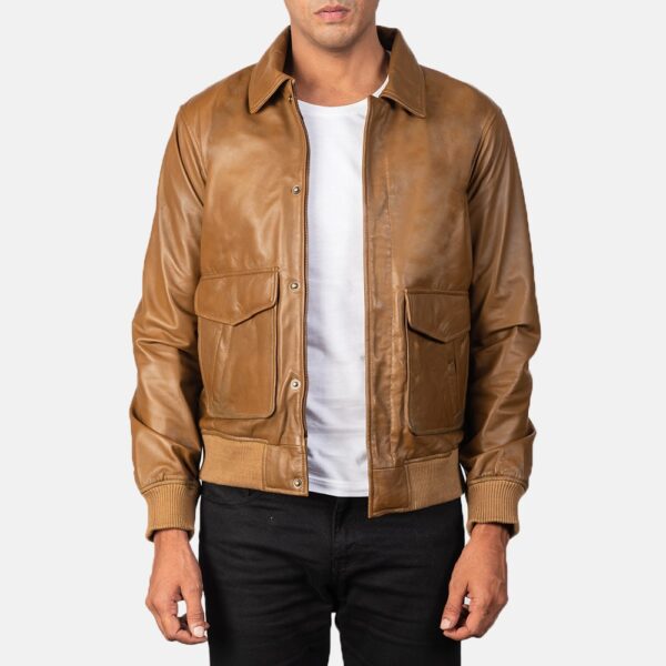 Olive Brown A2 Leather Bomber Jacket - Coffmen