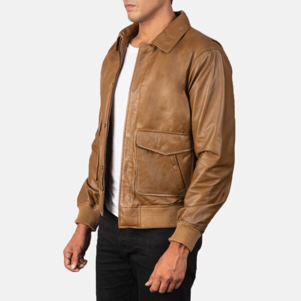 Olive Brown A2 Leather Bomber Jacket - Coffmen