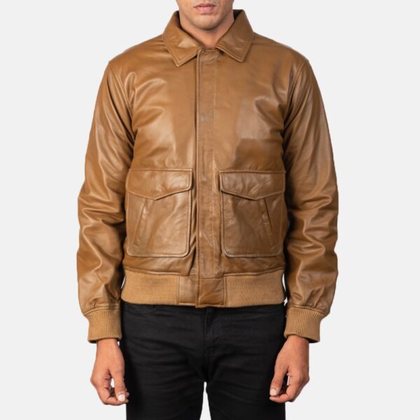 Olive Brown A2 Leather Bomber Jacket - Coffmen