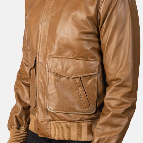 Olive Brown A2 Leather Bomber Jacket - Coffmen