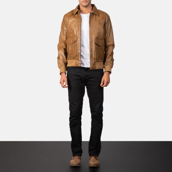 Olive Brown A2 Leather Bomber Jacket - Coffmen