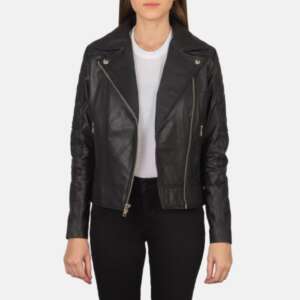 Quilted Black Biker Jacket for Women - Carolyn