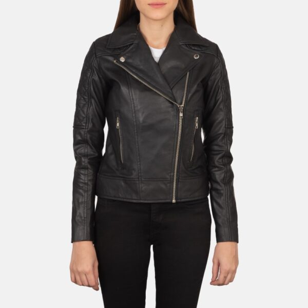 Quilted Black Biker Jacket for Women - Carolyn