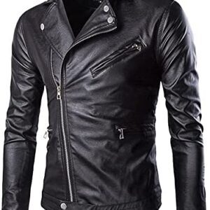 Stylish Men's Synthetic Leather Biker Jacket with Classic Design