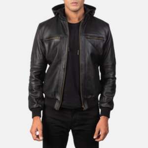 The Bouncer Biz Leather Bomber Jacket in Black