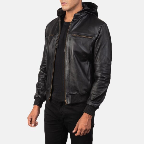 The Bouncer Biz Leather Bomber Jacket in Black