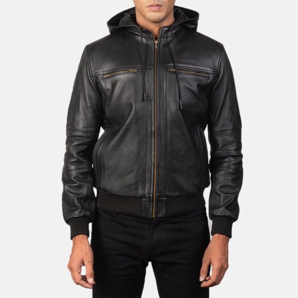 The Bouncer Biz Leather Bomber Jacket in Black