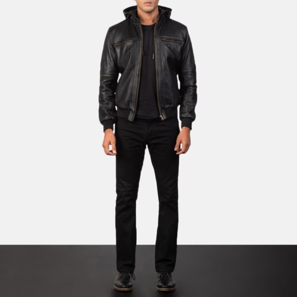 The Bouncer Biz Leather Bomber Jacket in Black