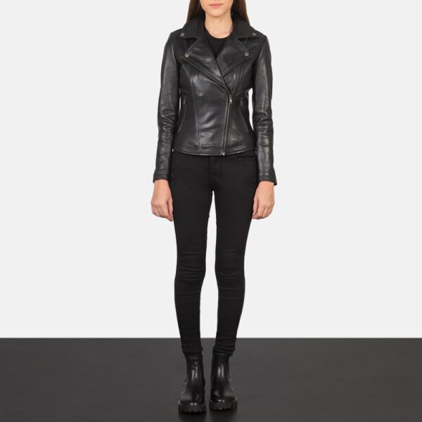 Women's Retro Style Black Leather Biker Jacket