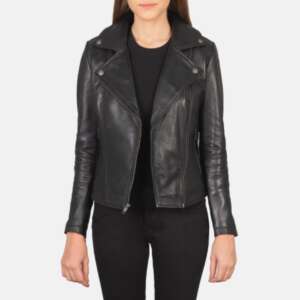 Women's Retro Style Black Leather Biker Jacket