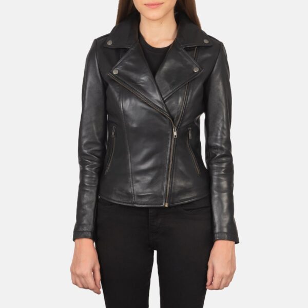 Women's Retro Style Black Leather Biker Jacket