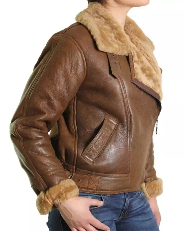 Effortless Style Women's Fur Shearling Flying Bomber Aviator Jacket