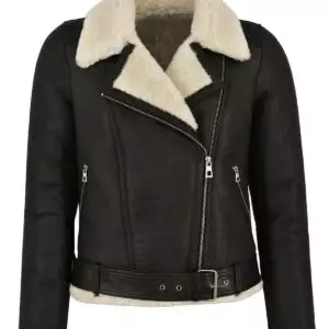 Fashionably Warm: Women's Genuine Leather Faux Fur Shearling Biker Jacket