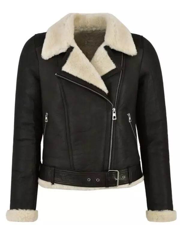 Fashionably Warm: Women's Genuine Leather Faux Fur Shearling Biker Jacket