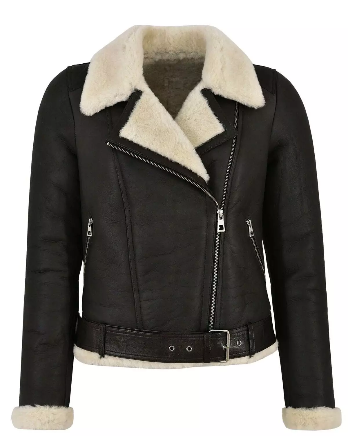 Fashionably Warm: Women's Genuine Leather Faux Fur Shearling Biker Jacket