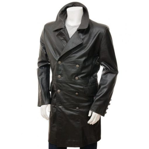 Men’s Black Leather Great Coat