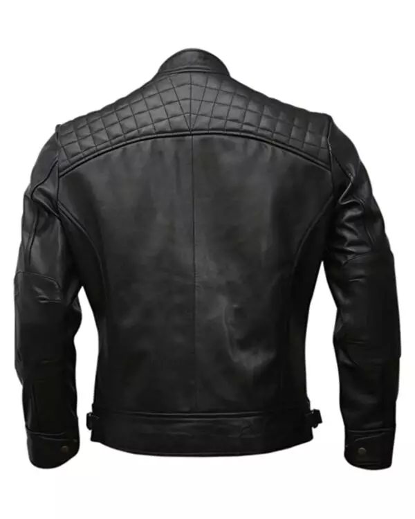 Refined and Timeless: Men's Quilted Style Classic Biker Leather Jacket in Black Color