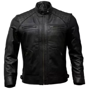 Refined and Timeless: Men's Quilted Style Classic Biker Leather Jacket in Black Color