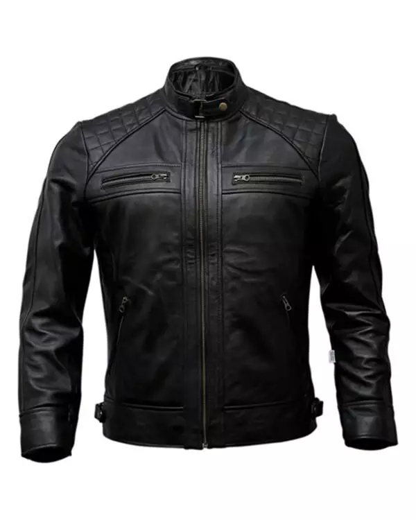 Refined and Timeless: Men's Quilted Style Classic Biker Leather Jacket in Black Color