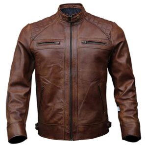 Refined and Timeless: Men's Quilted Style Classic Biker Leather Jacket in Brown Color