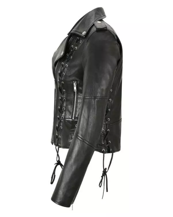 Sleek and Chic Women's Slim Fit Biker Jacket with Stylish Side Lacing