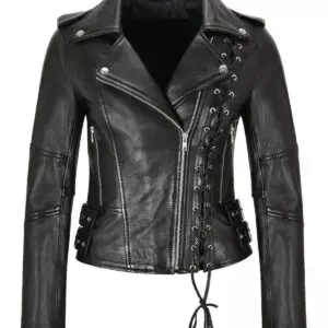 Sleek and Chic Women's Slim Fit Biker Jacket with Stylish Side Lacing