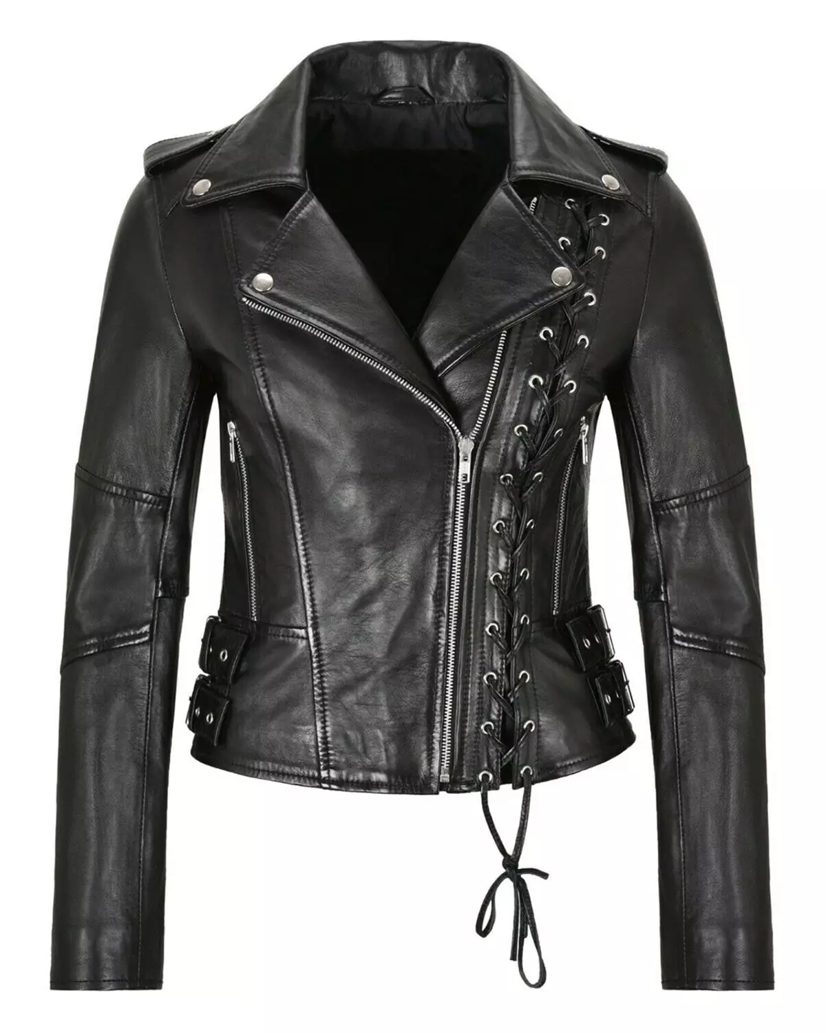 Sleek and Chic Women's Slim Fit Biker Jacket with Stylish Side Lacing