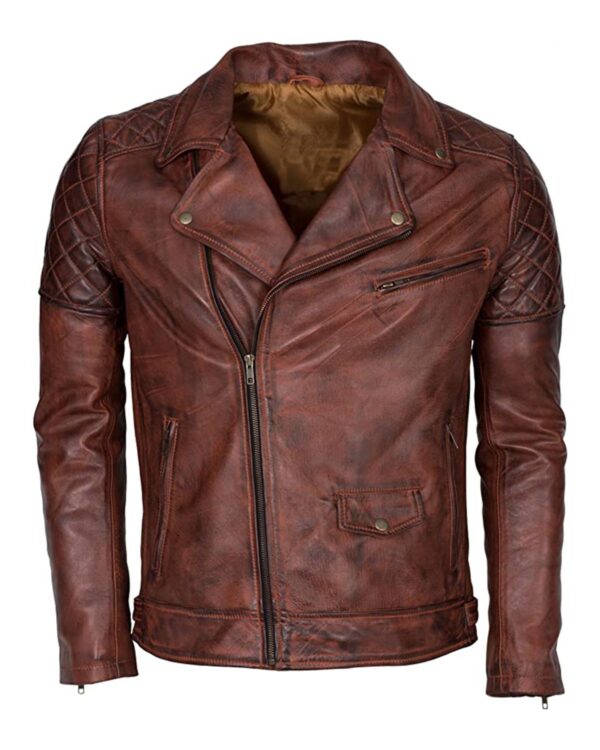 Stylish Men's Genuine Sheepskin Leather Jacket Distressed Brown Brando Biker Design