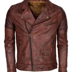 Stylish Men's Genuine Sheepskin Leather Jacket Distressed Brown Brando Biker Design