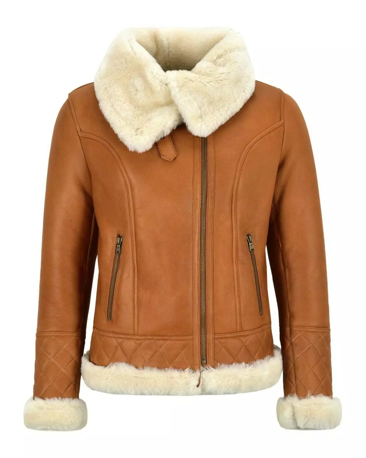 Timeless Sophistication Women's Tan Brown Sheepskin Leather Bomber Jacket