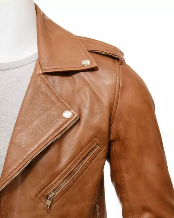 Timeless and Iconic Men's Classic Brando Style Tan Biker Leather Jacket