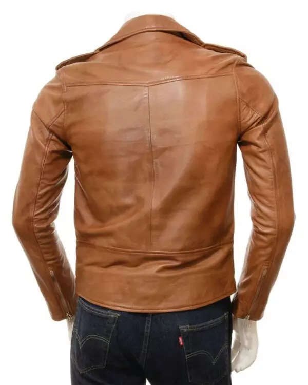 Timeless and Iconic Men's Classic Brando Style Tan Biker Leather Jacket