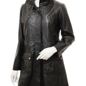 WOMEN'S BLACK LEATHER COAT: COTTONTON