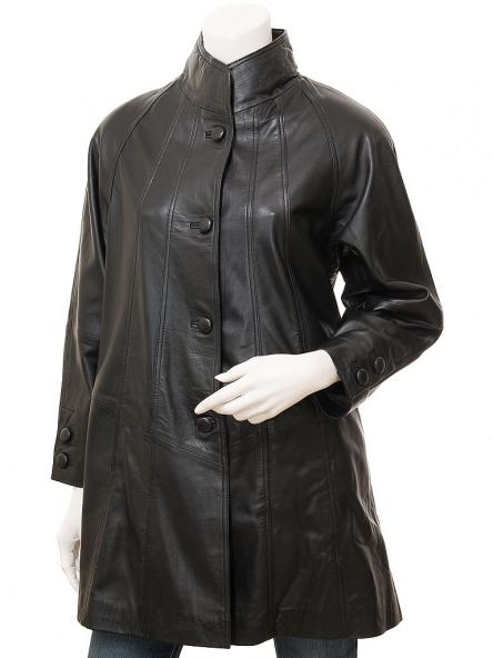 WOMEN'S BLACK LEATHER COAT: EDEN